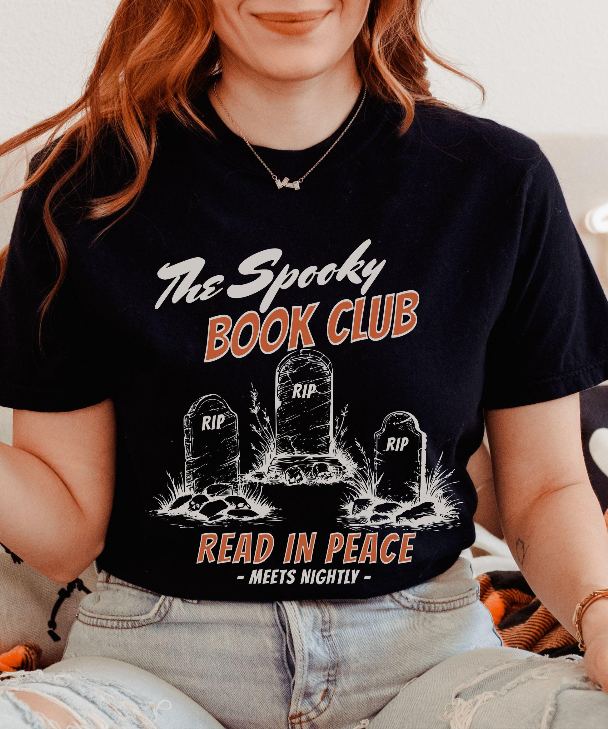 The Spooky Book Club Comfort Colors Shirt, Read in Peace Bookish Halloween T-Shirt, Fall Tee for Book Lovers