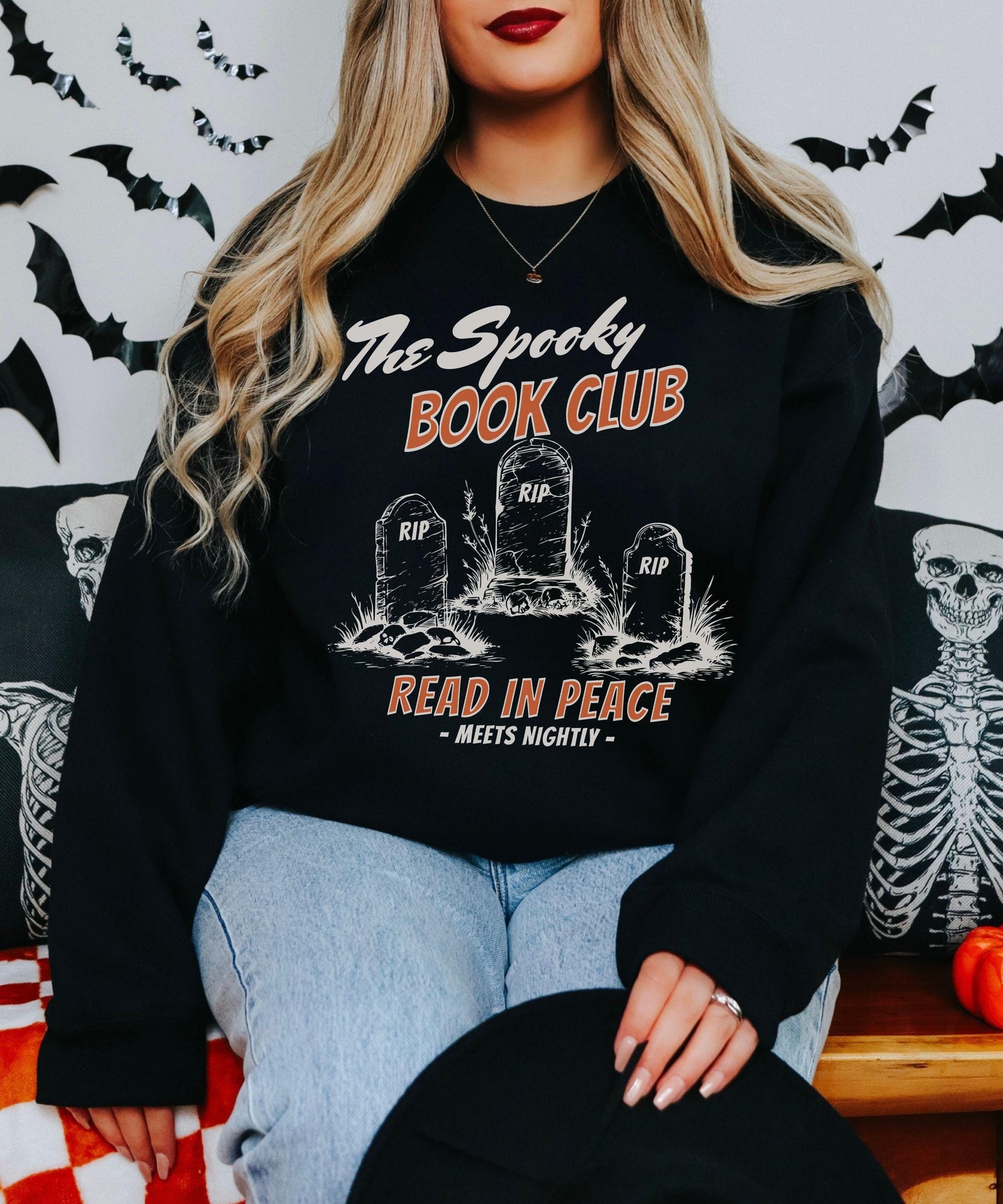The Spooky Book Club Sweatshirt, Read in Peace Bookish Halloween Crewneck, Fall Sweatshirt for Book Lovers