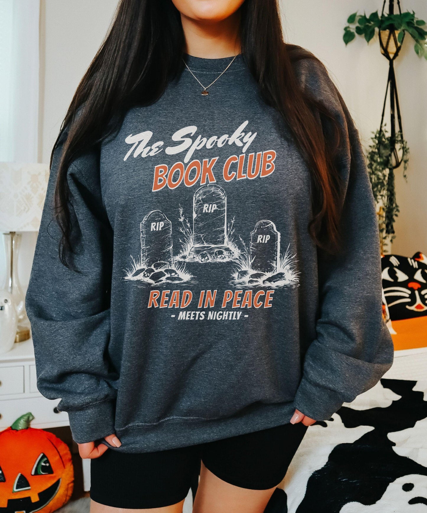 The Spooky Book Club Sweatshirt, Read in Peace Bookish Halloween Crewneck, Fall Sweatshirt for Book Lovers