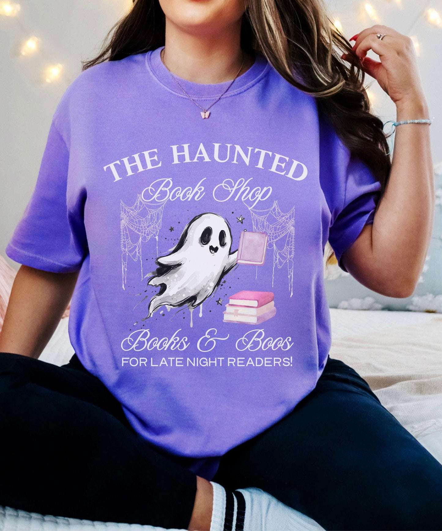 The Haunted Book Shop Comfort Colors Tshirt, Book Ghost Halloween T-Shirt, Fall Tee for Book Lovers