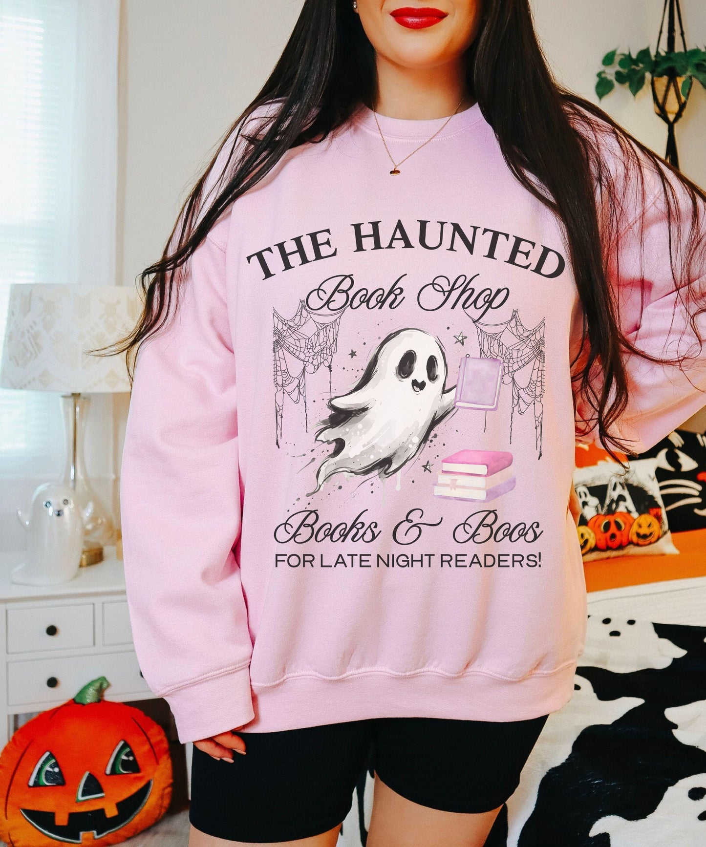 The Haunted Book Shop Sweatshirt, Halloween Crewneck for Book Lovers, Book Ghost Sweatshirt, Women's Bookish Fall Sweaters