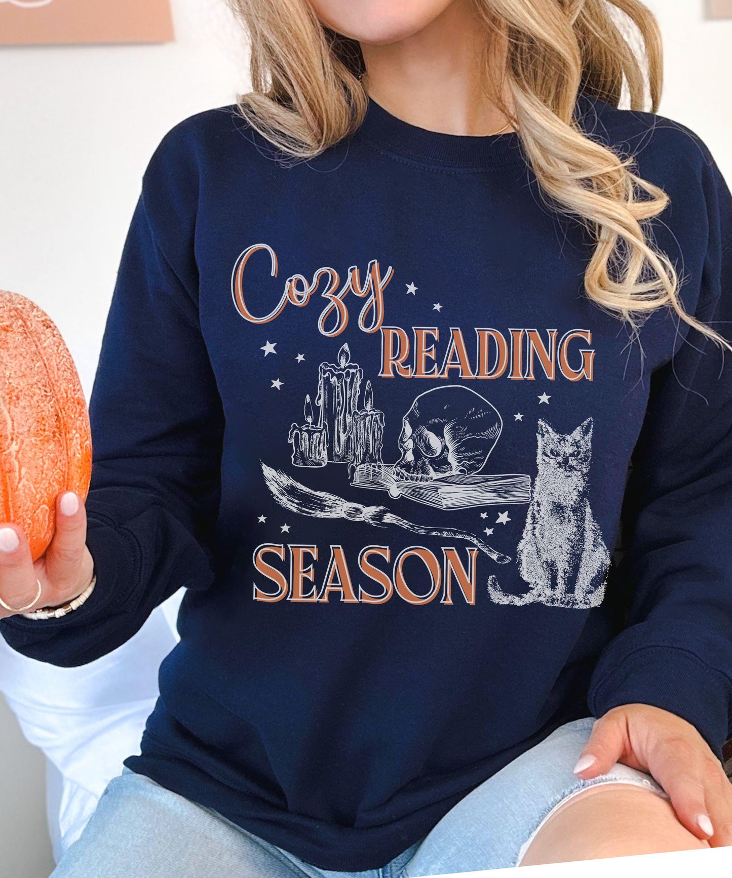 Cozy Reading Season Sweatshirt, Witchy Book Lover Crewneck, Fall Sweatshirt Women, Dark Romance Book Merch, Bookish Halloween Cat Shirt