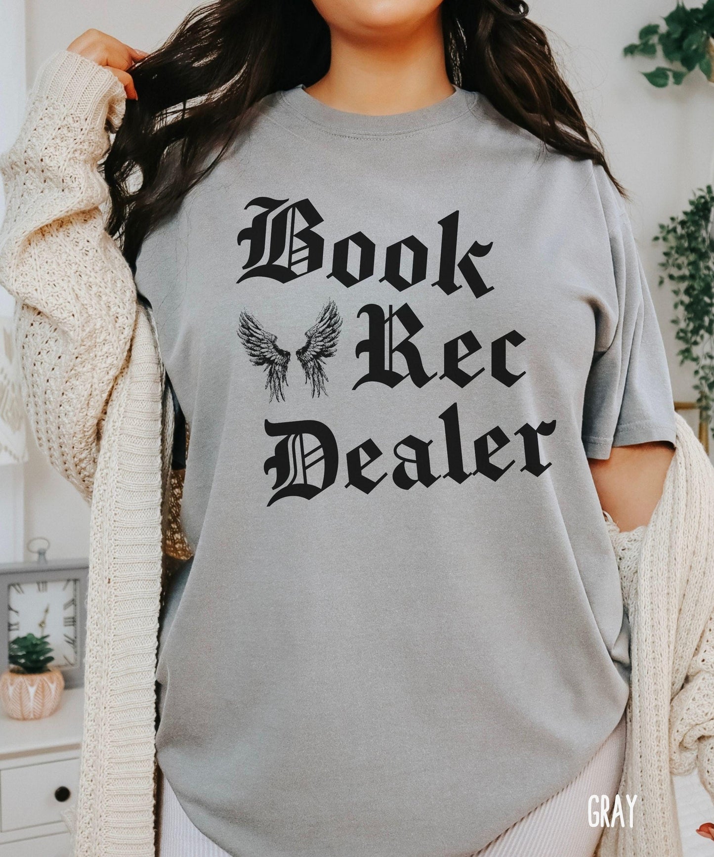 Book Rec Dealer Comfort Colors Tshirt, Tattoo Angel Wings Book Lover Shirt, Bookstagram Merch, Gift for Readers, Romance Recommendations Tee