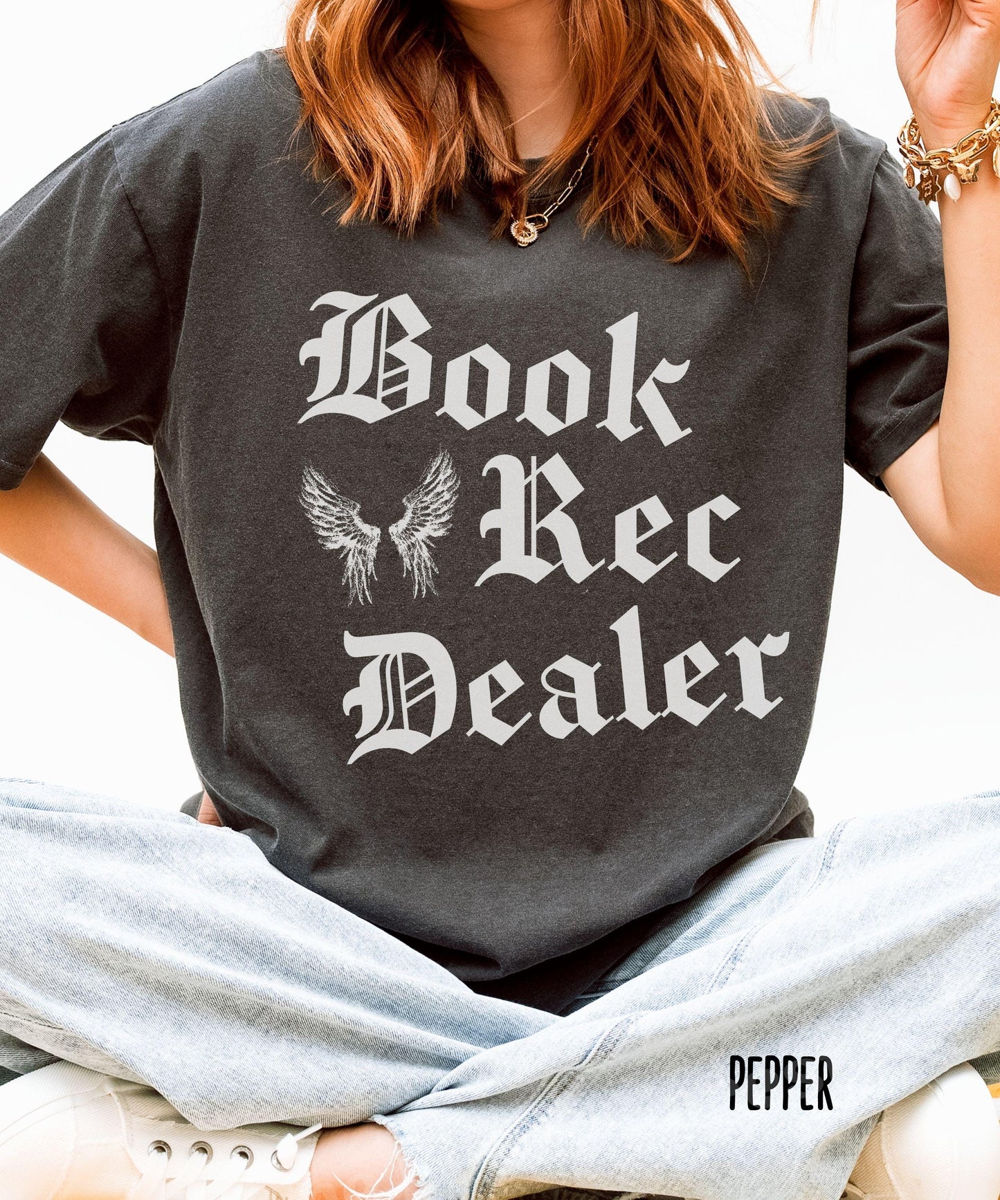 Book Rec Dealer Comfort Colors Tshirt, Tattoo Angel Wings Book Lover Shirt, Bookstagram Merch, Gift for Readers, Romance Recommendations Tee