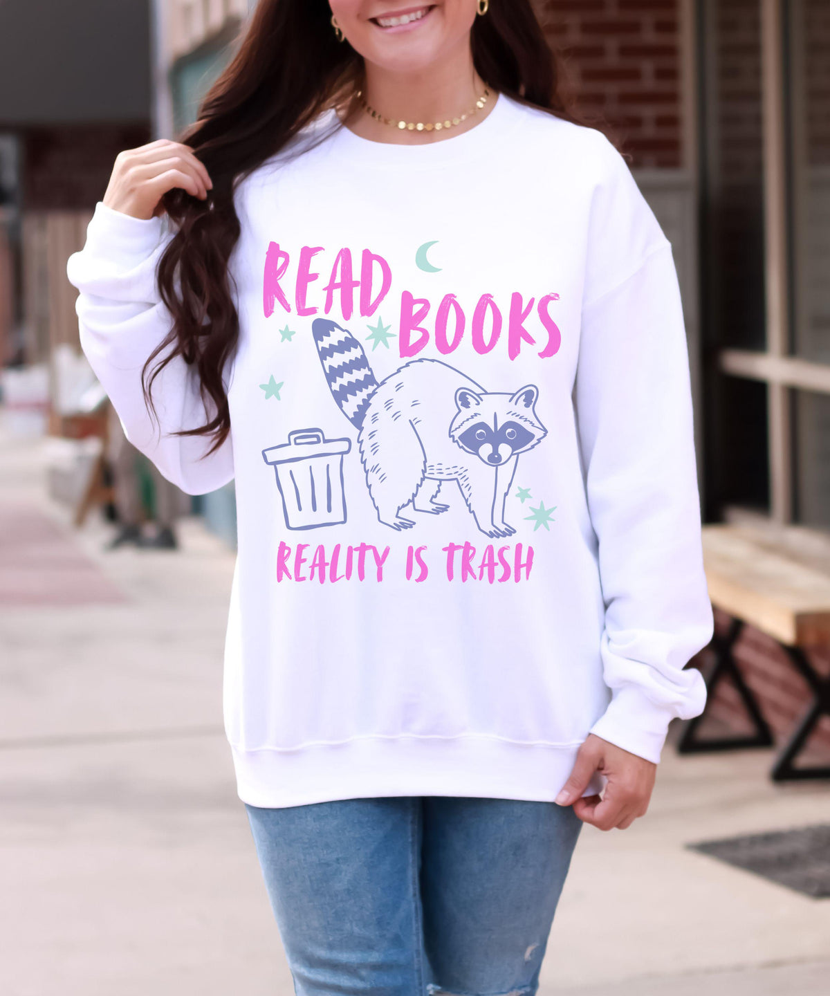 Read Books Reality is Trash Raccoon Sweatshirt, Bookish Racoon Gifts, Smut Reader Crewneck Spicy Books Gift, Romance Book Merch