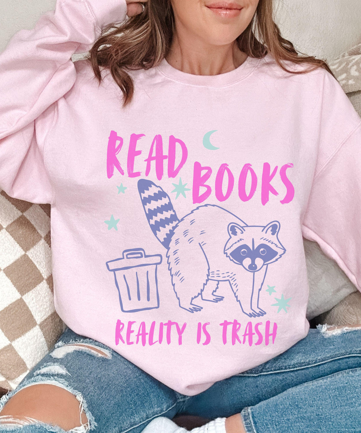 Read Books Reality is Trash Raccoon Sweatshirt, Bookish Racoon Gifts, Smut Reader Crewneck Spicy Books Gift, Romance Book Merch