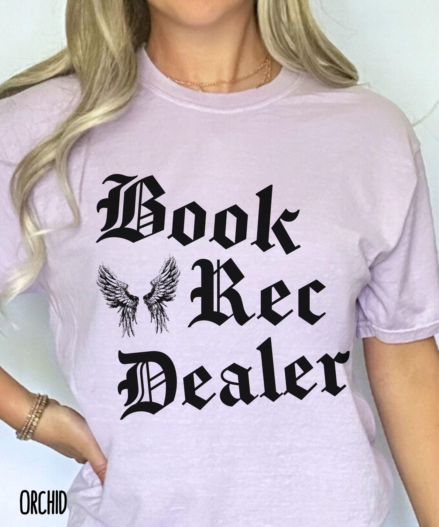 Book Rec Dealer Comfort Colors Tshirt, Tattoo Angel Wings Book Lover Shirt, Bookstagram Merch, Gift for Readers, Romance Recommendations Tee
