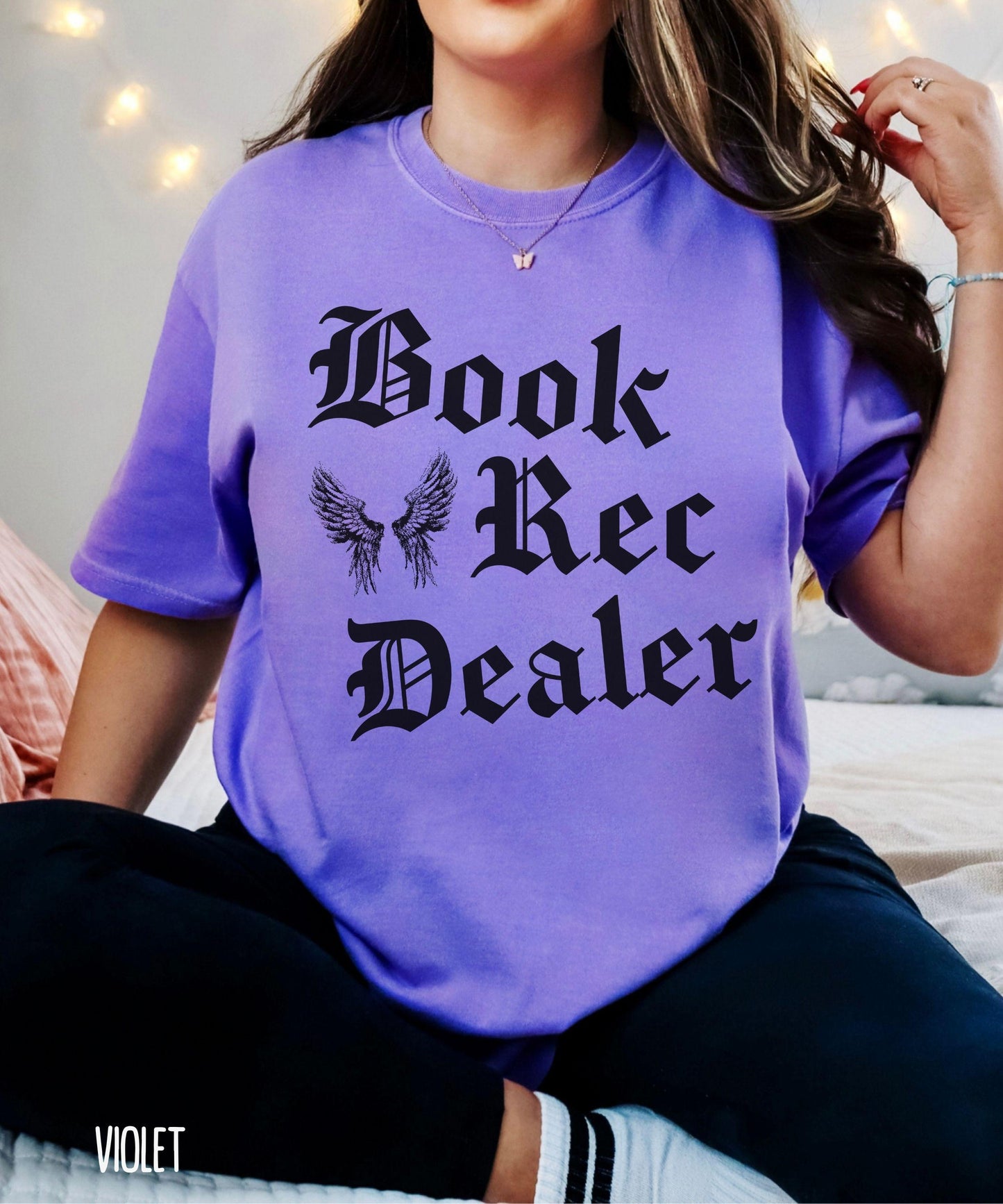 Book Rec Dealer Comfort Colors Tshirt, Tattoo Angel Wings Book Lover Shirt, Bookstagram Merch, Gift for Readers, Romance Recommendations Tee