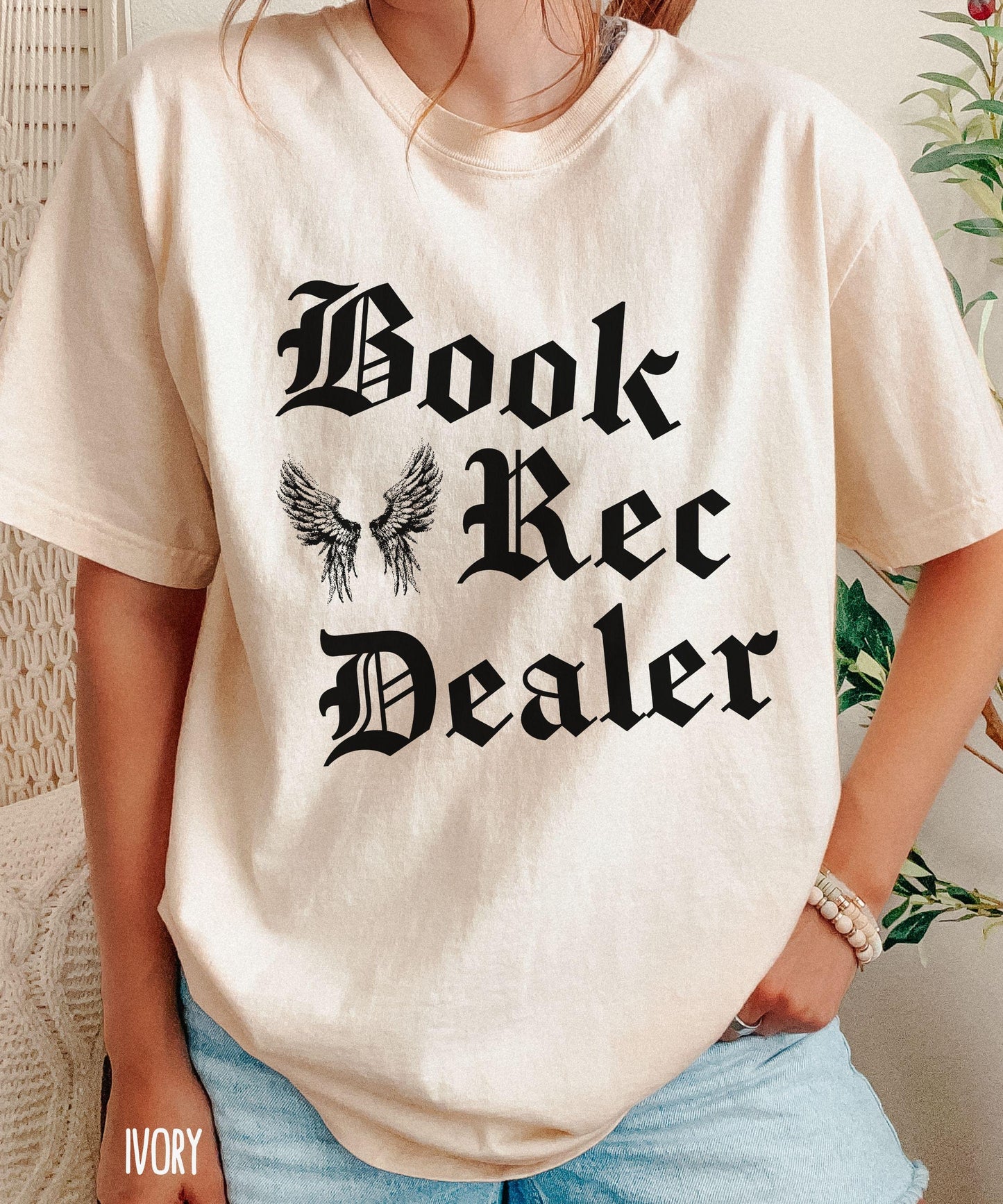 Book Rec Dealer Comfort Colors Tshirt, Tattoo Angel Wings Book Lover Shirt, Bookstagram Merch, Gift for Readers, Romance Recommendations Tee