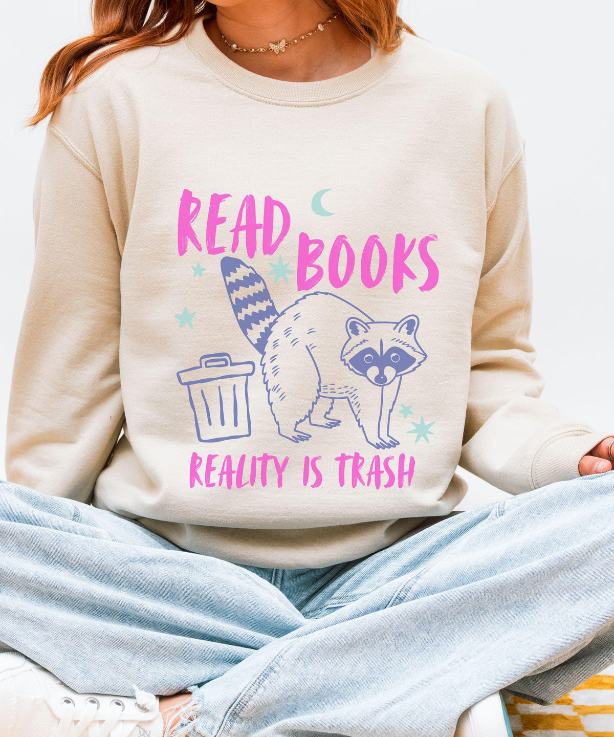 Read Books Reality is Trash Raccoon Sweatshirt, Bookish Racoon Gifts, Smut Reader Crewneck Spicy Books Gift, Romance Book Merch