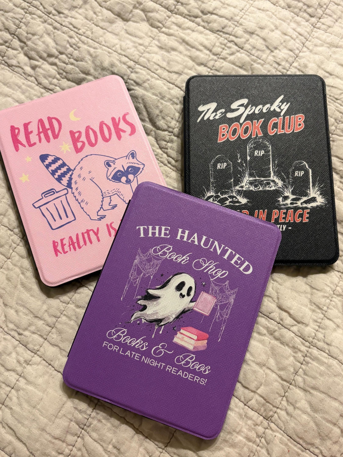 Read Books Reality is Trash Racoon Case for Kindle with Back Strap, Fits 6, 6.8, 7 inch Kindle, Book Lover Cute Animal E Reader Gifts