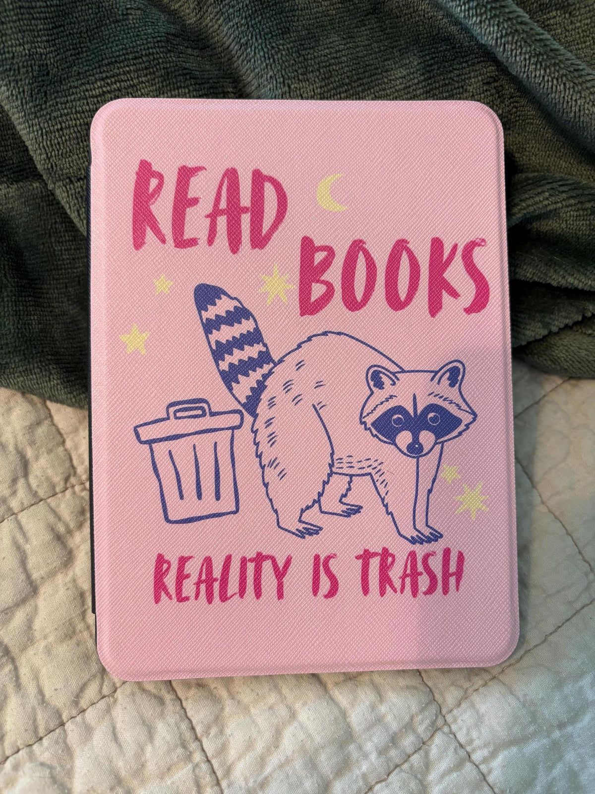 Read Books Reality is Trash Racoon Case for Kindle with Back Strap, Fits 6, 6.8, 7 inch Kindle, Book Lover Cute Animal E Reader Gifts