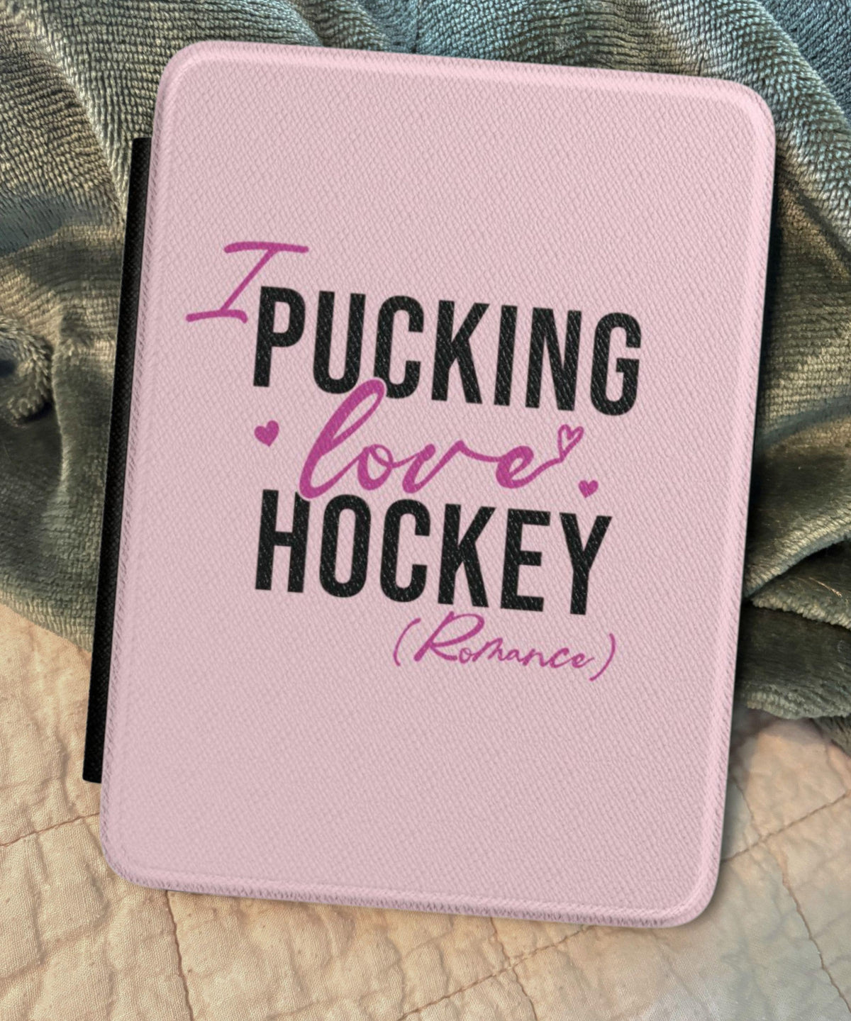 Hockey Romance Case for 6, 6.8, 7 inch Kindle, I Pucking Love Hockey Romance Ereader Cover with Hand Strap, Book Lover Gifts