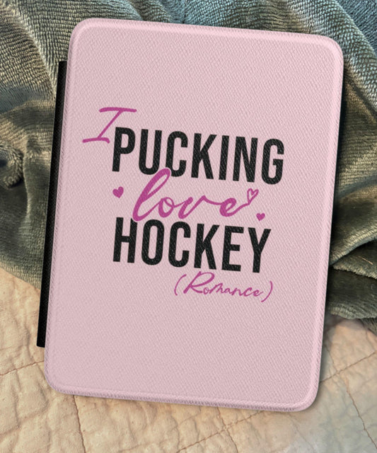 Hockey Romance Case for 6, 6.8, 7 inch Kindle, I Pucking Love Hockey Romance Ereader Cover with Hand Strap, Book Lover Gifts