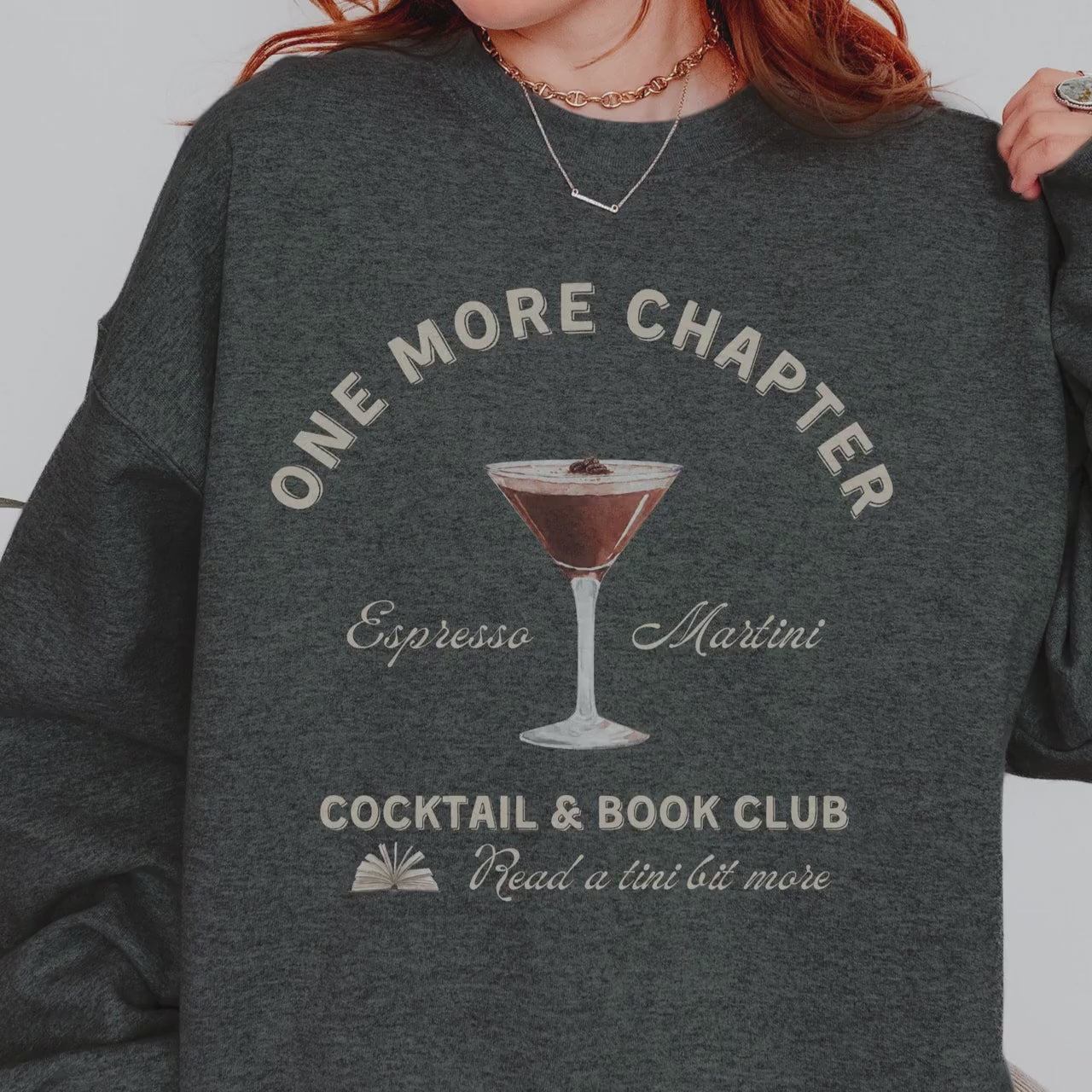 One More Chapter Espresso Martini Cocktail Book Club, Social Club Sweatshirt, Old Money Aesthetic Bookish Clothes, Reading Sweatshirt