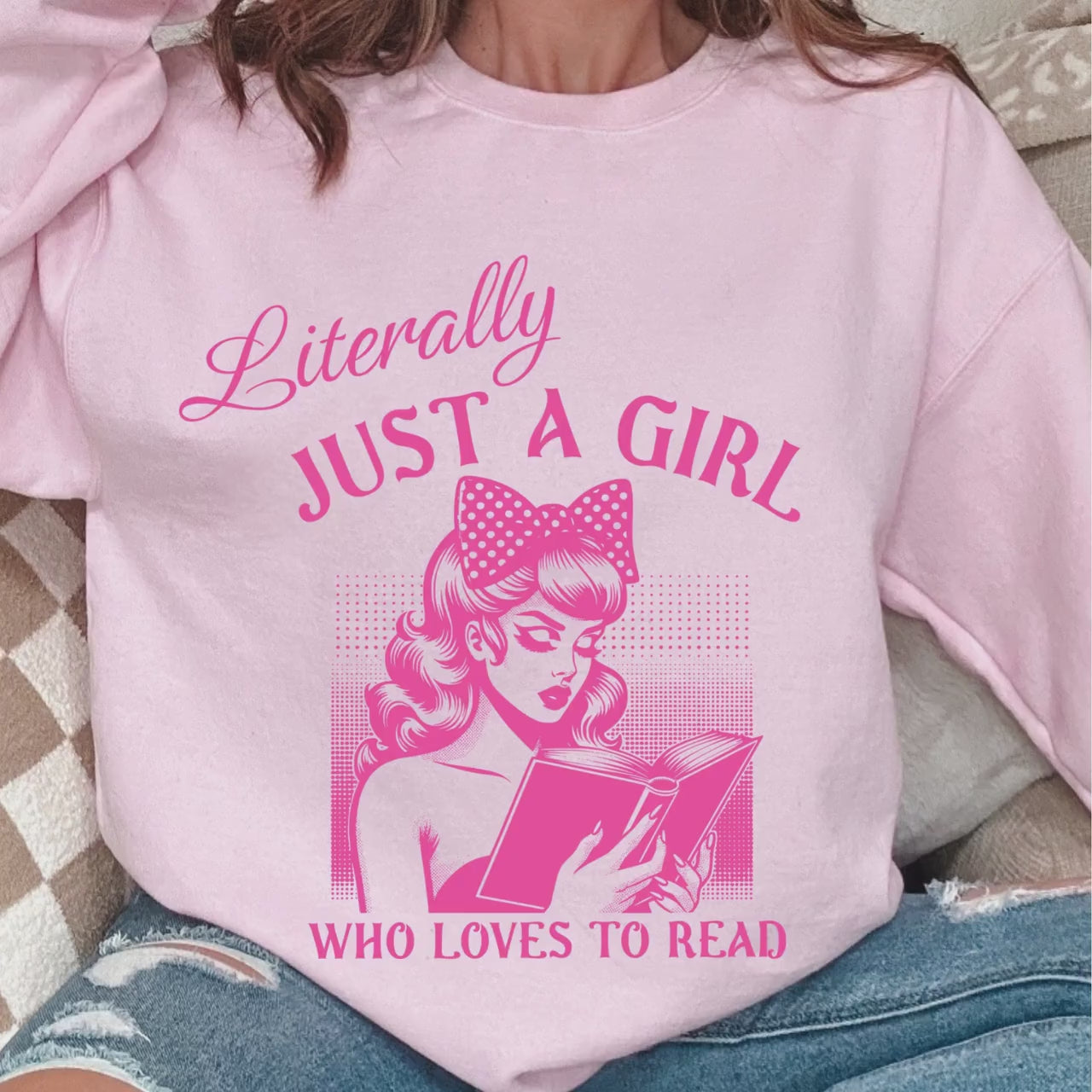 Literally Just A Girl Who Loves To Read Sweatshirt, Romance Sweatshirt, Romantasy Sweatshirt Born To Read Coquette Bow Bookcore Crewneck