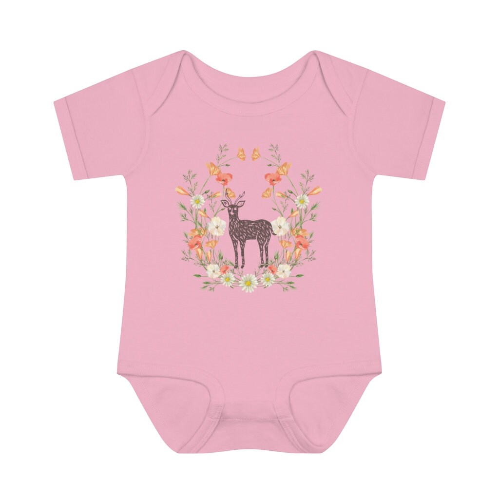 Woodland Creatures Baby Bodysuit Deer Infant Top Cottagecore Baby Clothes Wildflower Baby Shirt Forestcore Shirt for Baby Fairycore Baby Tee