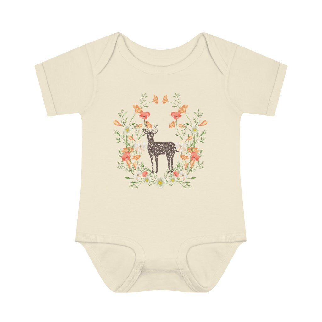 Woodland Creatures Baby Bodysuit Deer Infant Top Cottagecore Baby Clothes Wildflower Baby Shirt Forestcore Shirt for Baby Fairycore Baby Tee