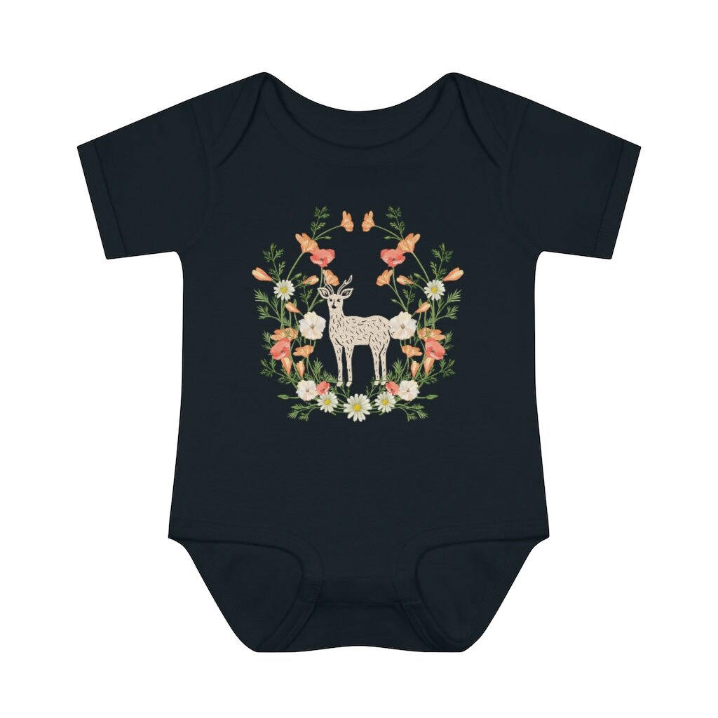 Woodland Creatures Baby Bodysuit Deer Infant Top Cottagecore Baby Clothes Wildflower Baby Shirt Forestcore Shirt for Baby Fairycore Baby Tee