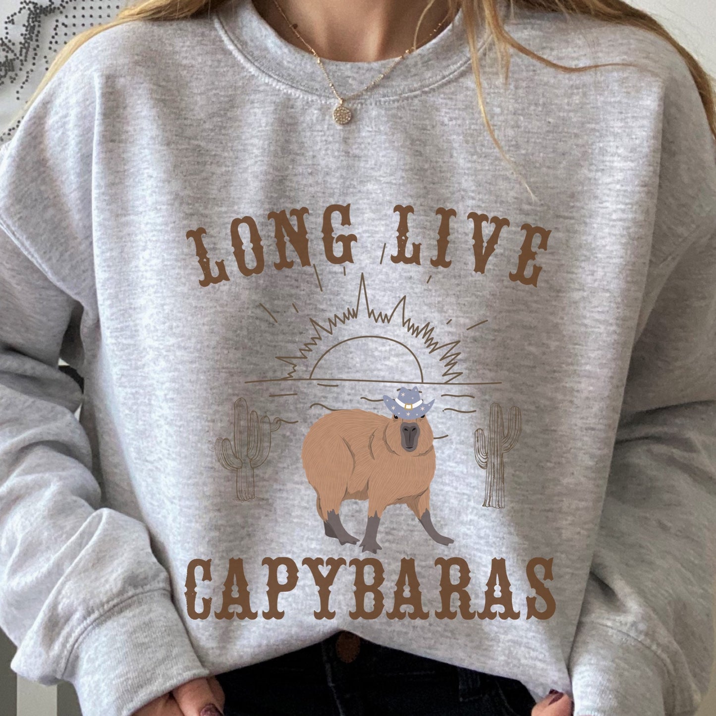 Capybara Sweatshirt, Western Graphic Shirt, Capybara Shirt, Capybara Lover Gift, I love Capybaras, Long Live Capybaras, Desert Sweatshirt
