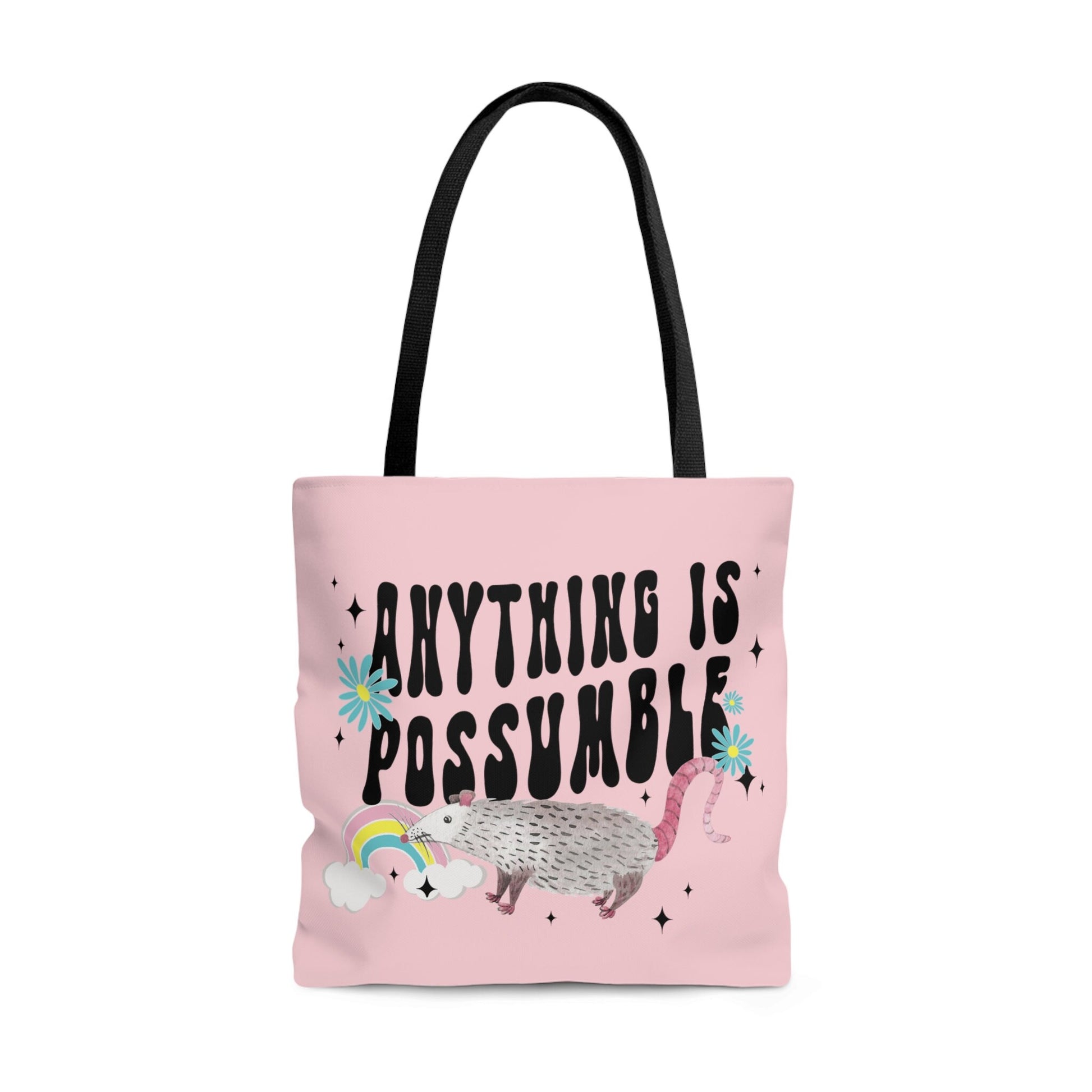 Possum Tote Bag Anything is Possible Reusable Retro Aesthetic Tote Bag Opossum Gift Graduation Gift Rainbow Tote Bag Positive Gift for Teen