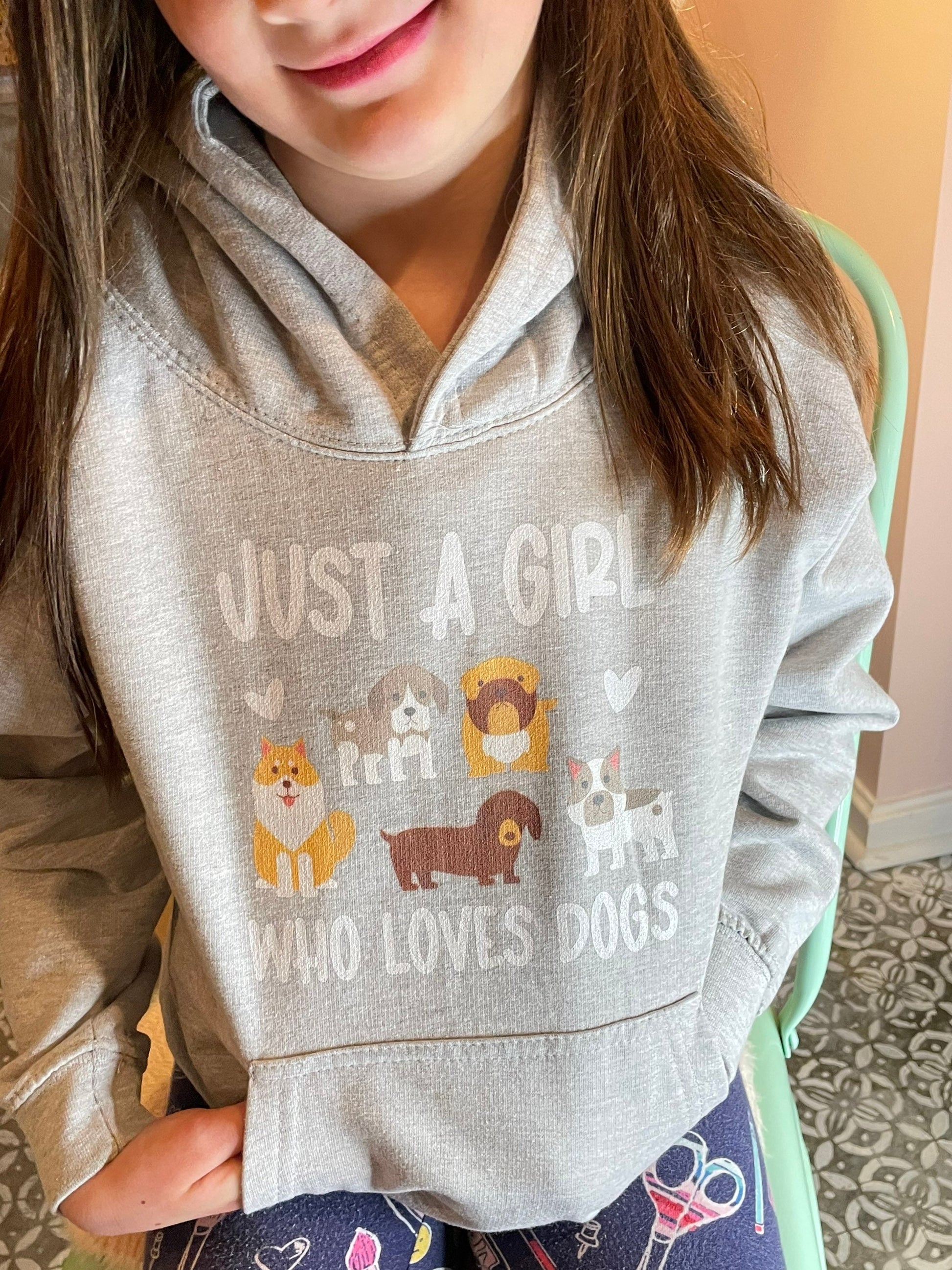 Girls Hoodie, Just A Girl Who Loves Dogs, Cozy Kids Sweatshirt, Youth Dog Sweatshirt Hoodie, Dog Lover Sweatshirt for Girls