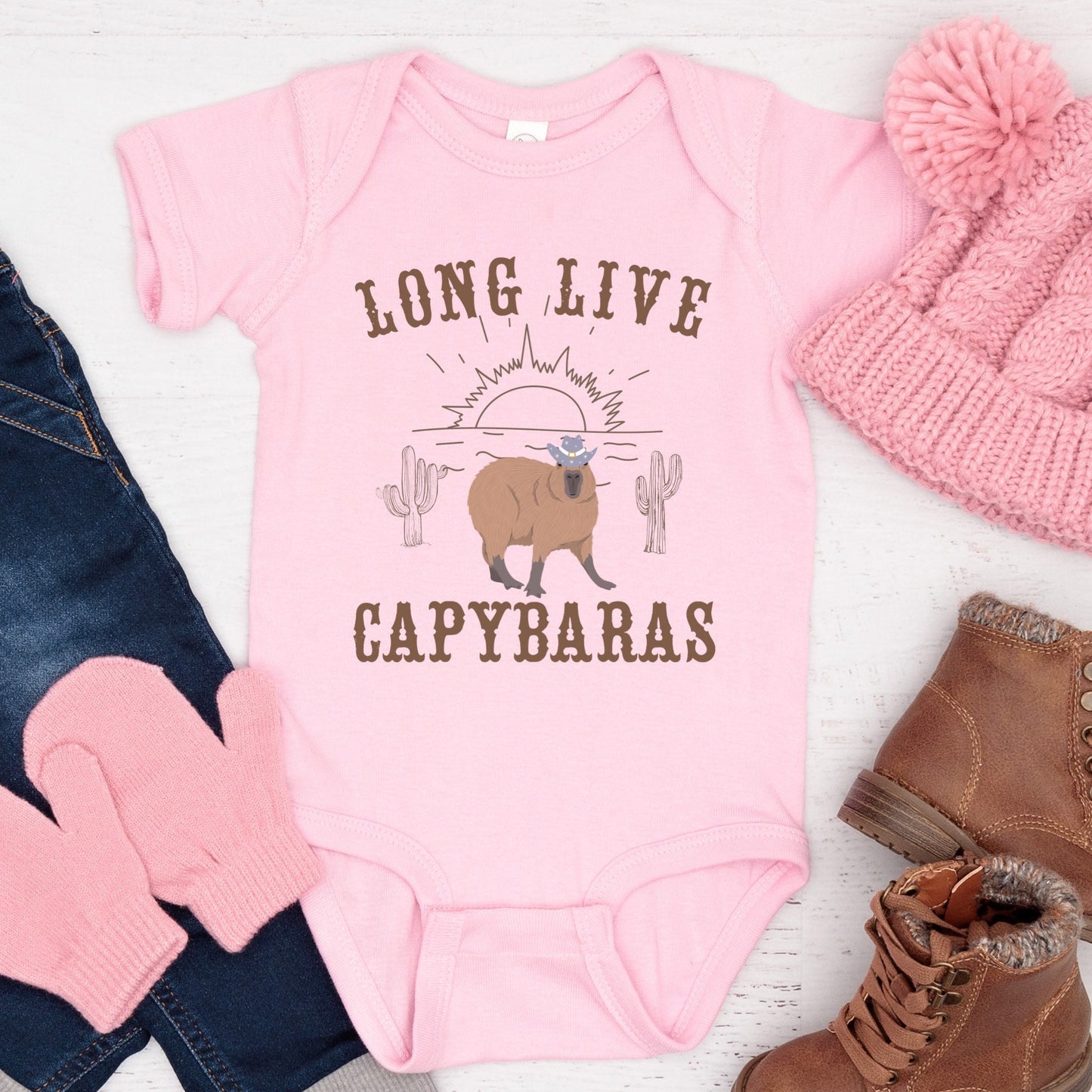 Capybara Baby Bodysuit Western Graphic Tee For Baby Infant Capybara Cowgirl Baby Bodysuit Long Live Capybara Cowboy Baby Bodysuit Capy Baby