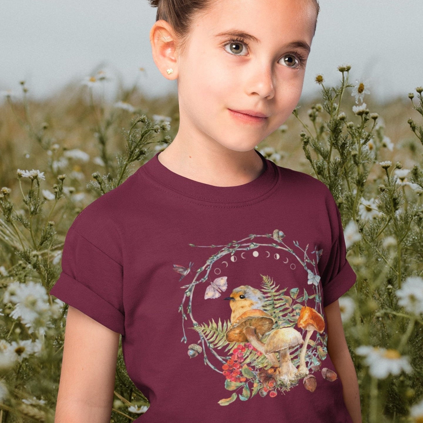 Mushroom Shirt Kids Bird T Shirt Butterfly Shirt Girl Cottagecore Kids Cottage Core Clothes For Girl Goblincore Tee Youth Fairy Core Forest