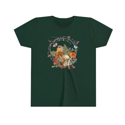 Mushroom Shirt Kids Bird T Shirt Butterfly Shirt Girl Cottagecore Kids Cottage Core Clothes For Girl Goblincore Tee Youth Fairy Core Forest