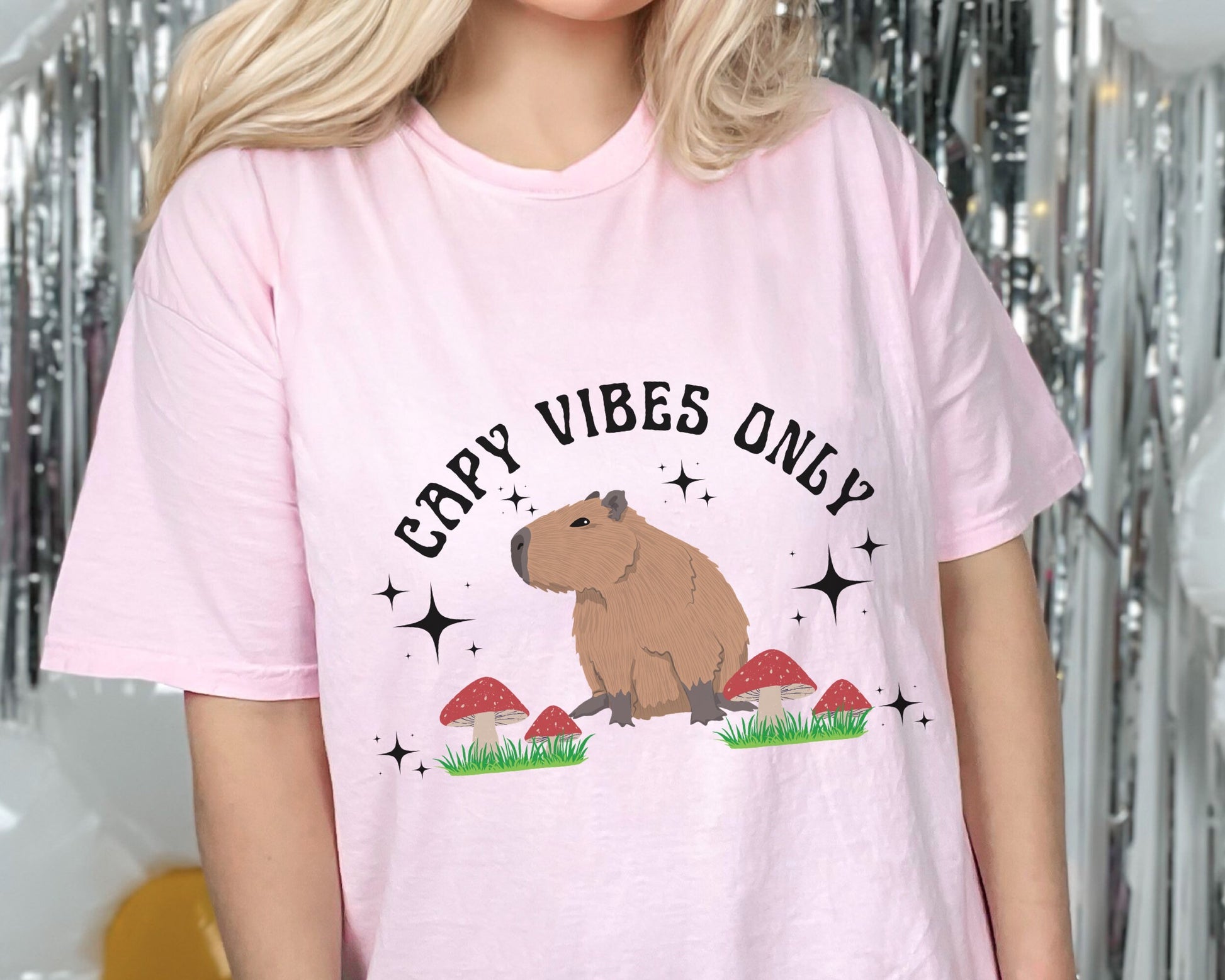 Capybara Shirt Comfort Colors® Shirt Capy Vibes Only Capybara Lover Gifts Retro Mushroom Shirt Weird Shirts Kawaii Animal Preppy Shirt