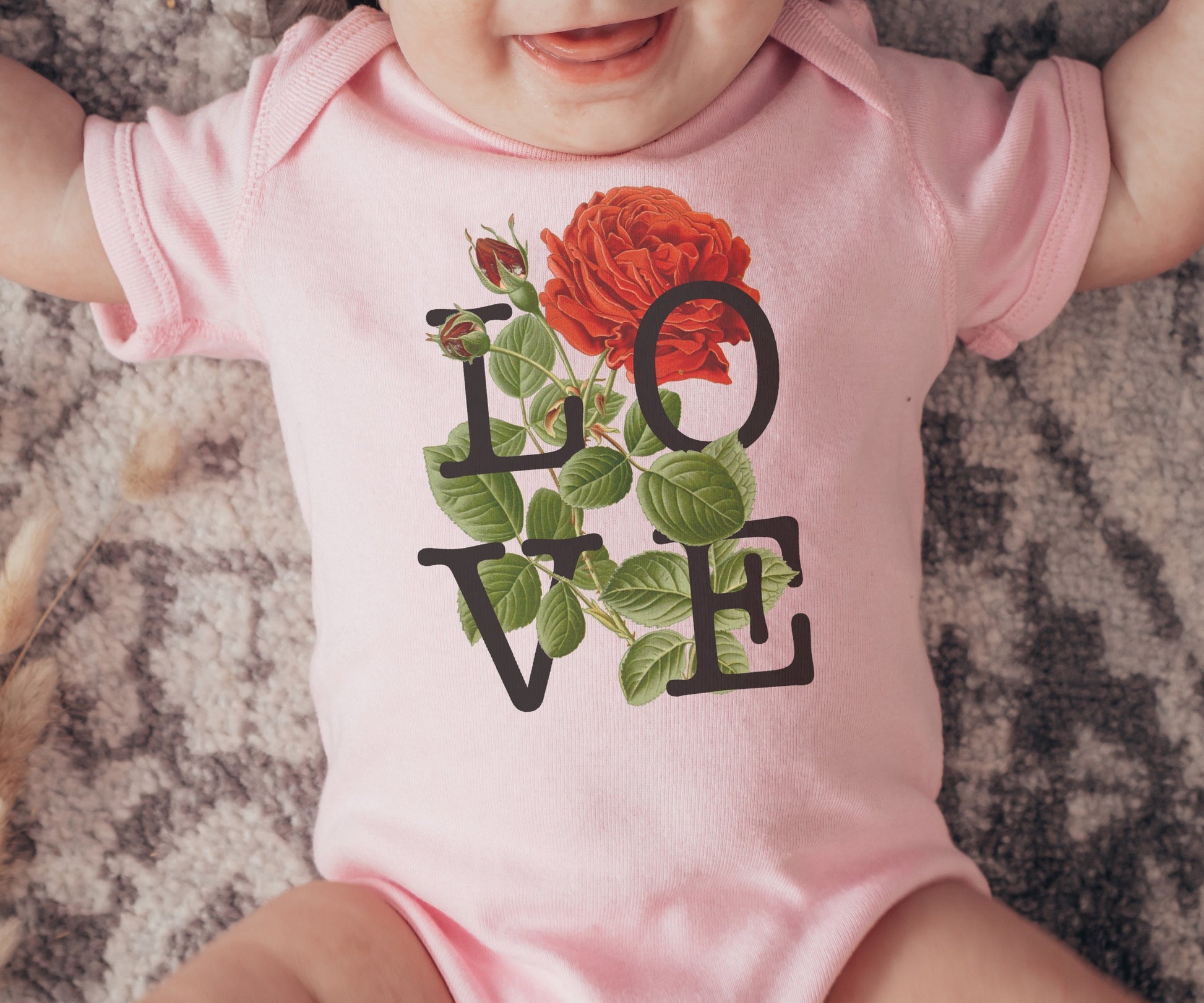 Love Baby Bodysuit, Vintage Rose Cottagecore Baby Clothes Cottage Core Floral Soft Goth Baby Clothes Aesthetic Baby Typography Valentine