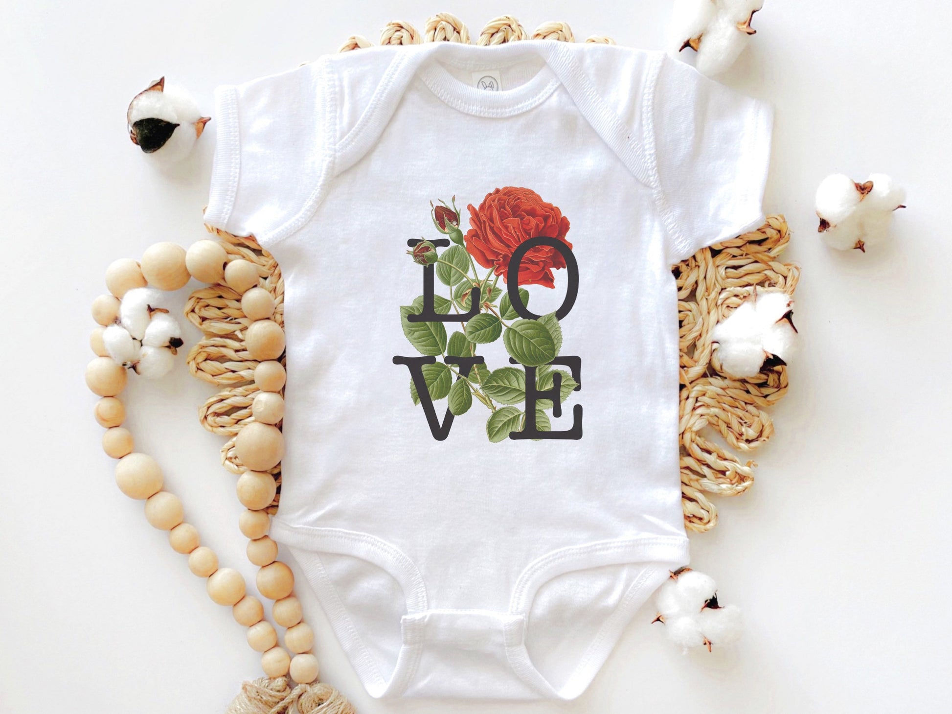 Love Baby Bodysuit, Vintage Rose Cottagecore Baby Clothes Cottage Core Floral Soft Goth Baby Clothes Aesthetic Baby Typography Valentine