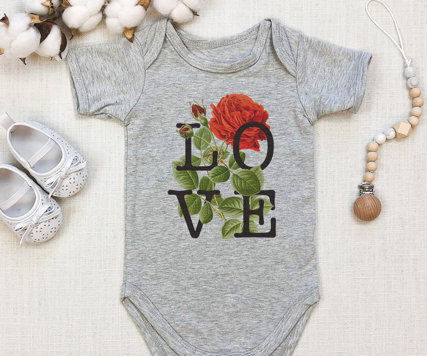 Love Baby Bodysuit, Vintage Rose Cottagecore Baby Clothes Cottage Core Floral Soft Goth Baby Clothes Aesthetic Baby Typography Valentine