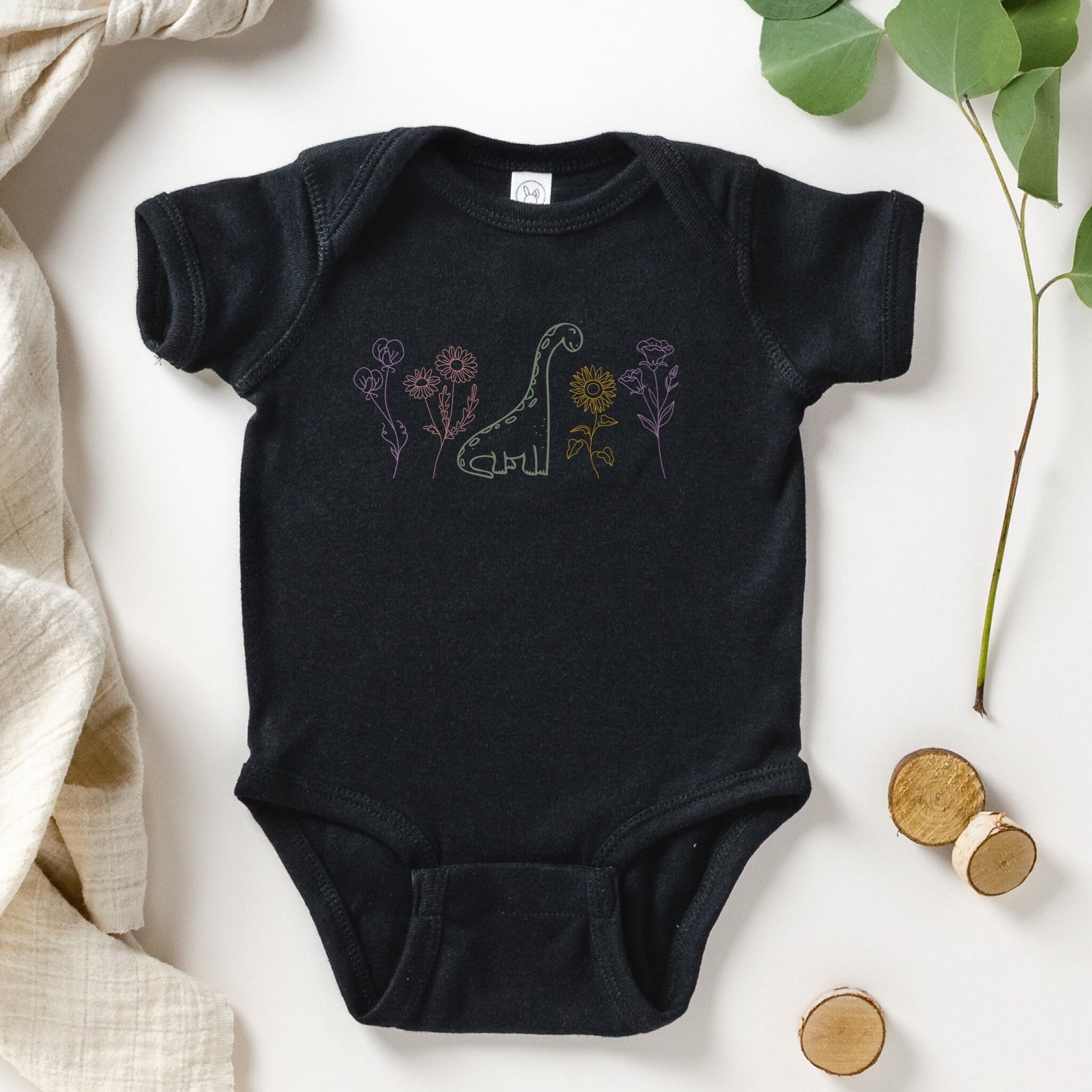 Baby Girl Dinosaur Outfit Dino Bodysuit for Girls Wildflower Infant Clothes Baby Sister Dinosaur Gift Cottagecore Baby Dinosaur Baby Shower