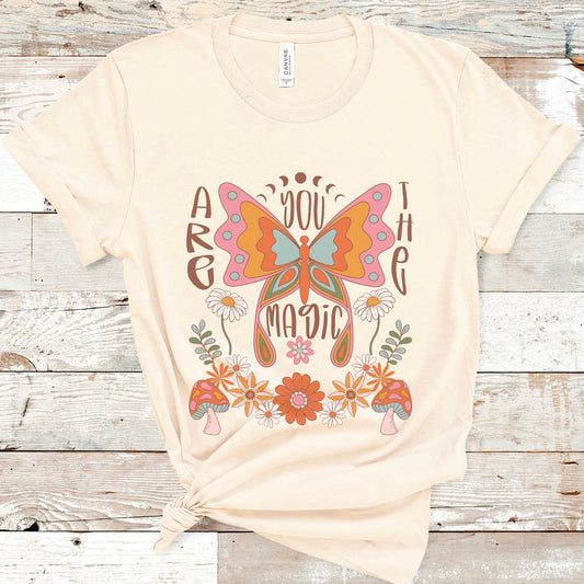 Boho Butterfly Shirt, Mushroom T-shirt, Mushroom Cottagecore Magic Mushroom Hippie Shirt Retro Flower Fairycore Bohemian Shirt Aesthetic Tee