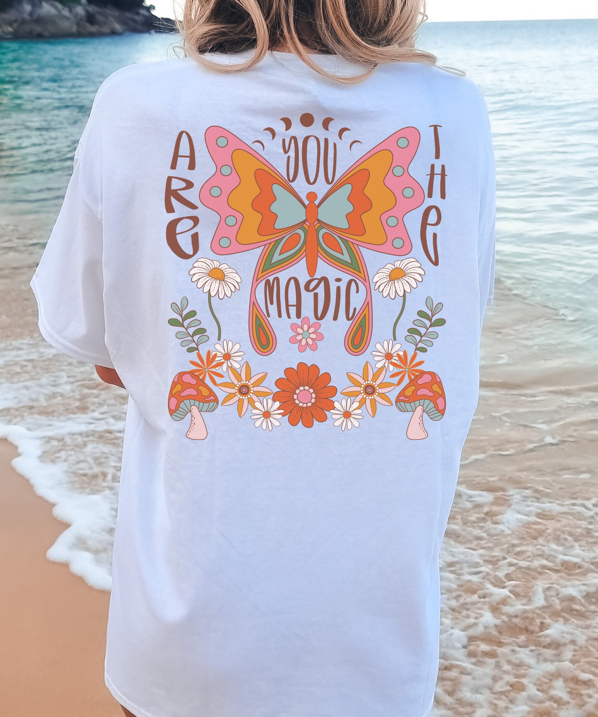 Retro Butterfly Comfort Colors® Shirt Boho Butterfly Shirt Magic Mushroom T-shirt Mushroom Cottagecore Retro Flowers Hippie Shirt Fairy-core