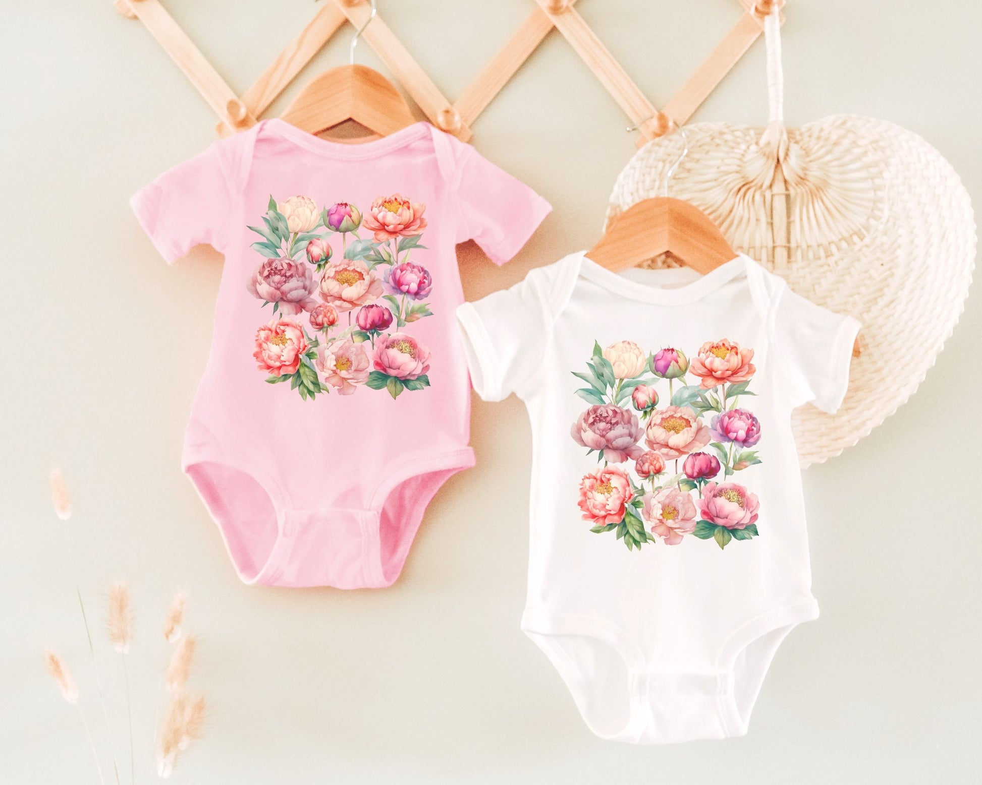 Peony Bodysuit, Peonies Baby Bodysuit, Peony Flower Floral Baby Bodysuit Cottagecore Baby Boho Baby Girl Tea Garden Party Baby Shirt