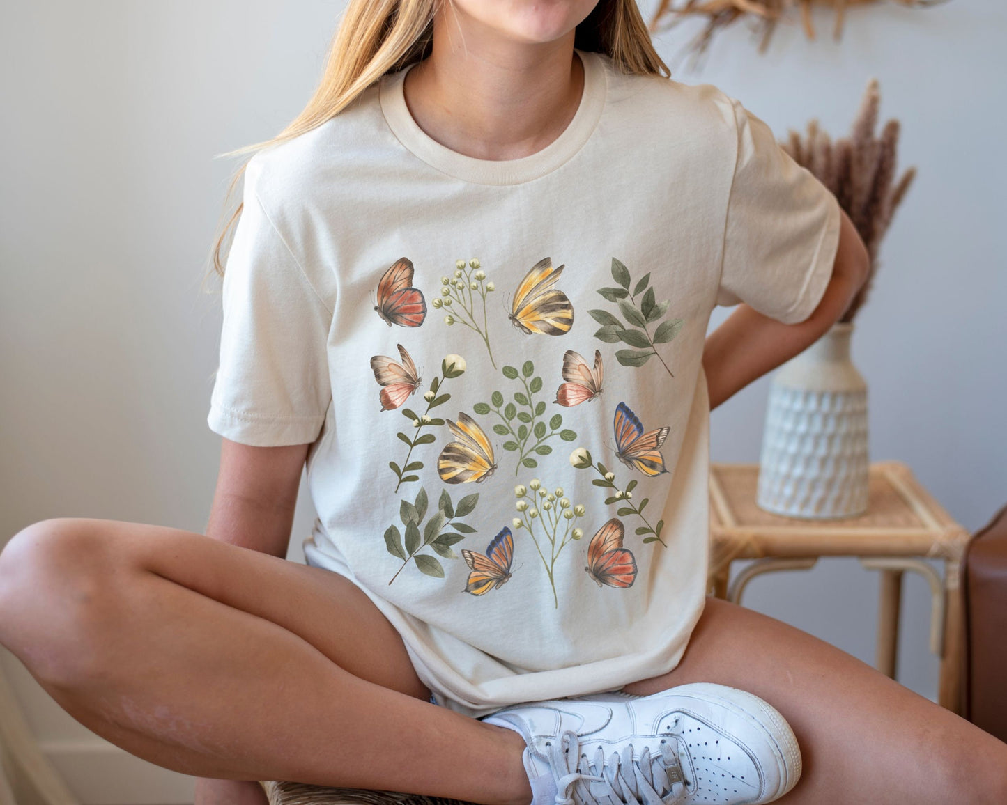 Butterfly Shirt Girls, Botanical Toddler Tee, Cottagecore Shirt for Kids, Girls Summer Shirts, BOHO Girl Shirt, Boho Butterfly TShirt