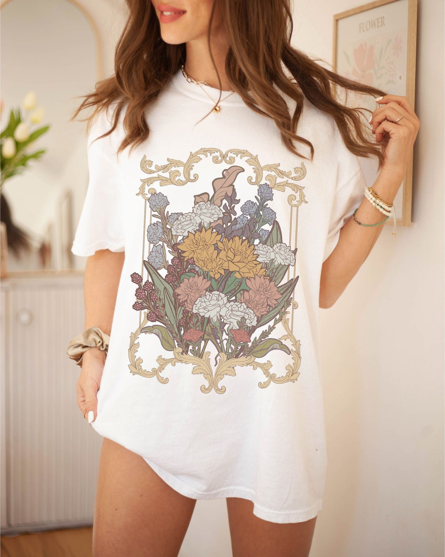 Comfort Colors® Wild Flowers Shirt Whimsigoth Art Nouveau Botanical Shirt Dark Goth Cottagecore Clothes Grunge Fairycore Dark Academia Shirt