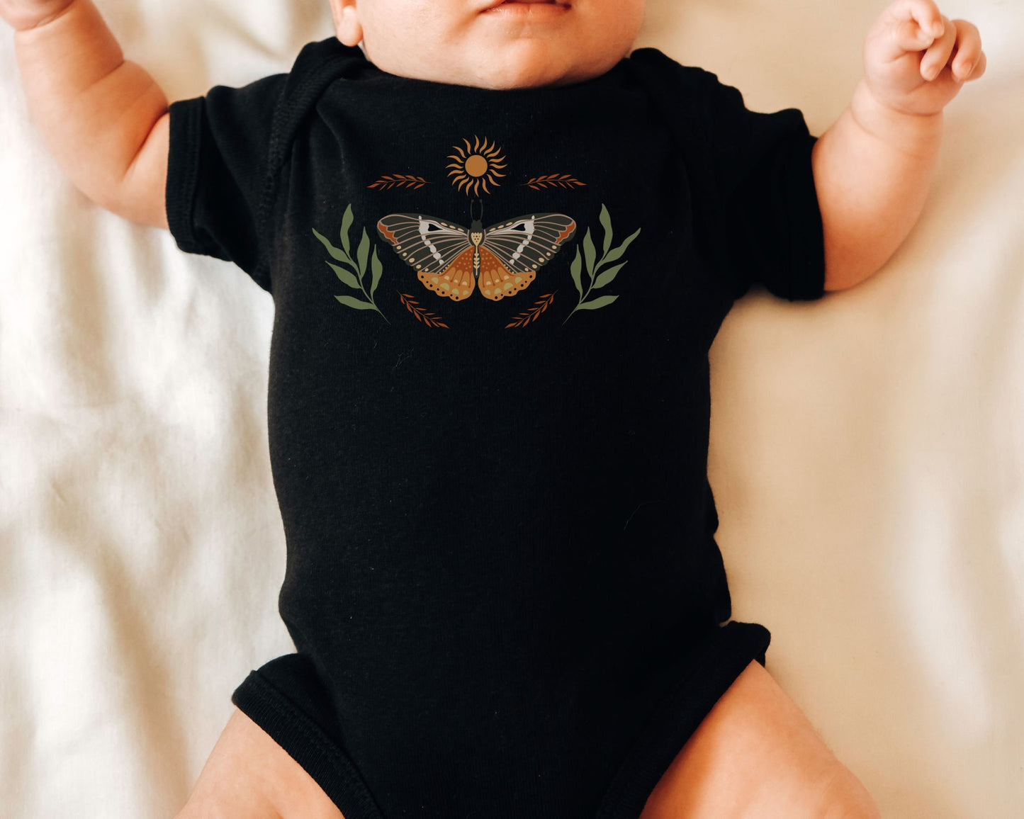 Butterfly Baby Bodysuit, Boho Baby Bodysuit, Cottagecore Baby Clothes, Moth Shirt for Baby, Fairy Core Baby, Hippie Bohemian Baby Shirt