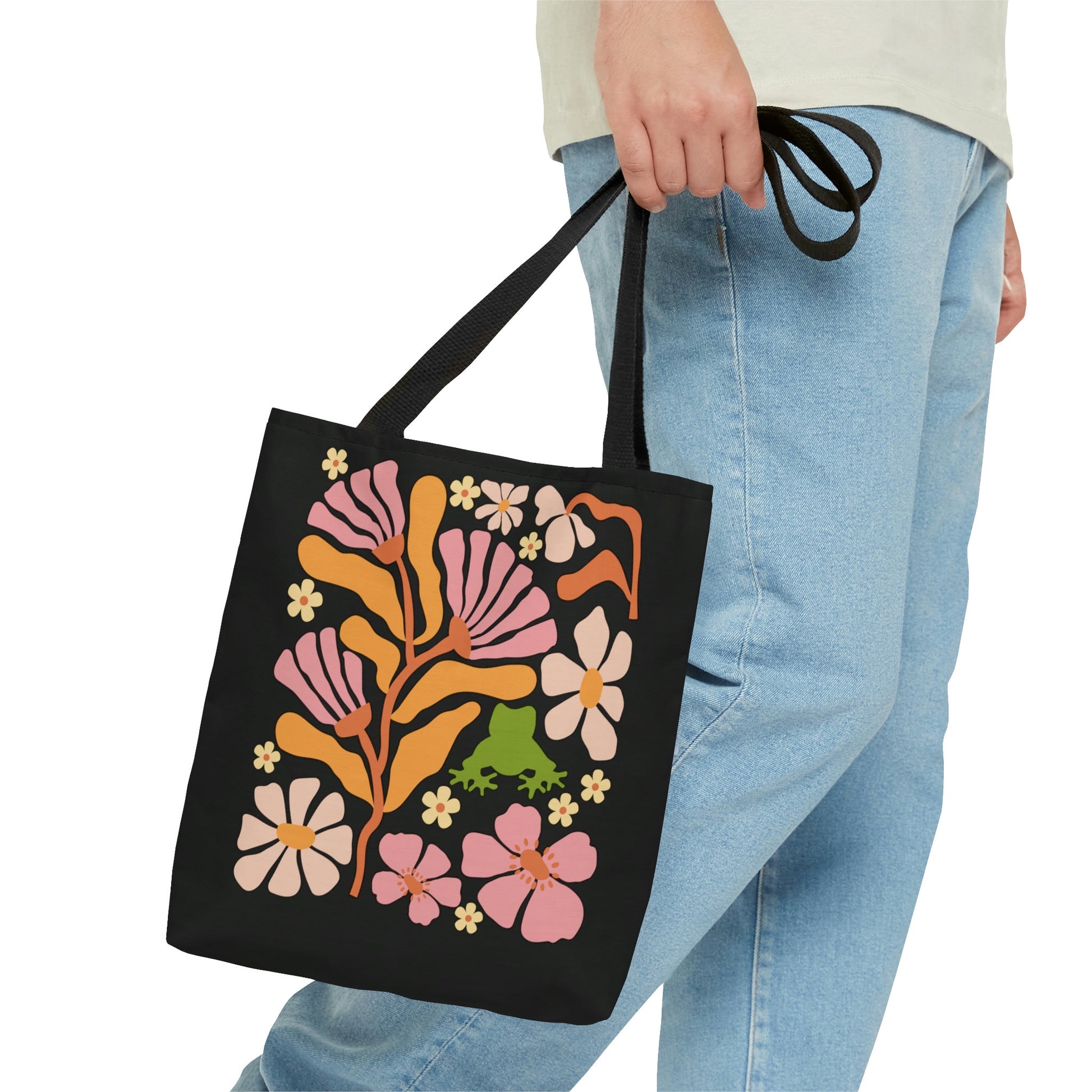 Frog Tote Bag, Flower Tote Bag, Frog Bag, Art Nouveau Retro Tote Bag Cute Frog Tote Bag Frog Lover Gift Trendy Tote Bags Aesthetic Tote Bag