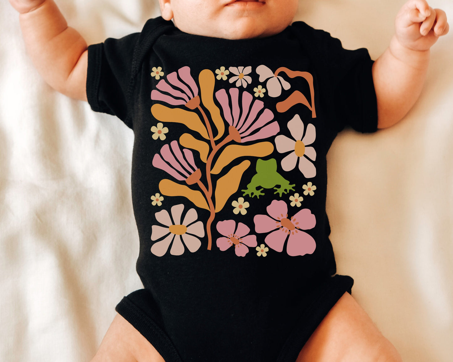 Frog Bodysuit Frog Shirt Baby Frog Baby Gift Frog Baby Clothes Abstract Flowers Bodysuit Baby Girl Clothes Retro Flowers Baby Boho Baby Girl