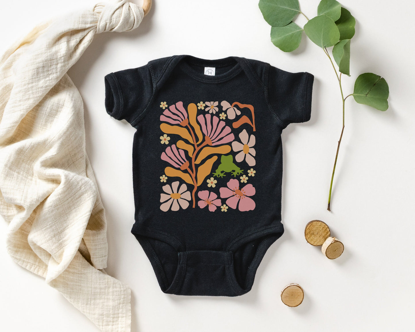 Frog Bodysuit Frog Shirt Baby Frog Baby Gift Frog Baby Clothes Abstract Flowers Bodysuit Baby Girl Clothes Retro Flowers Baby Boho Baby Girl