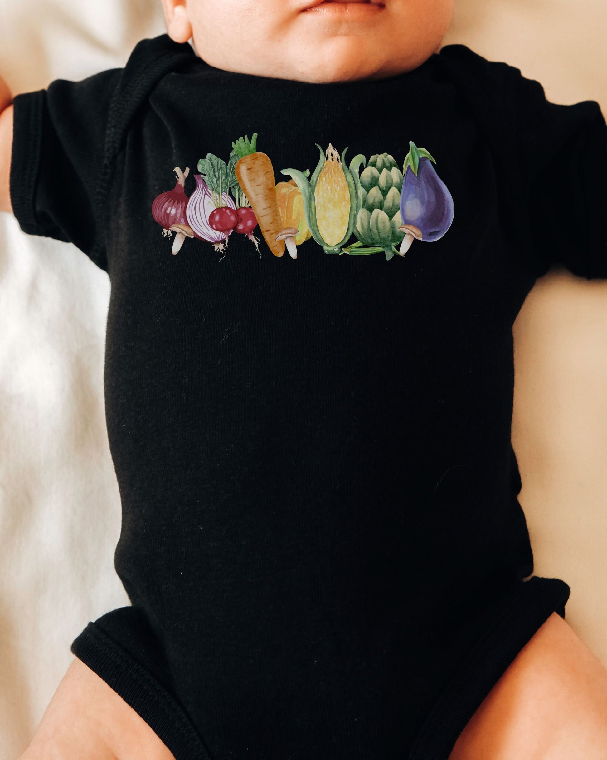 Rainbow Vegetable Baby Bodysuit Cottage Core Baby Clothes Corn Bodysuit Veggie Baby Bodysuit Vegetarian Baby Vegan Baby Farm Baby Tee