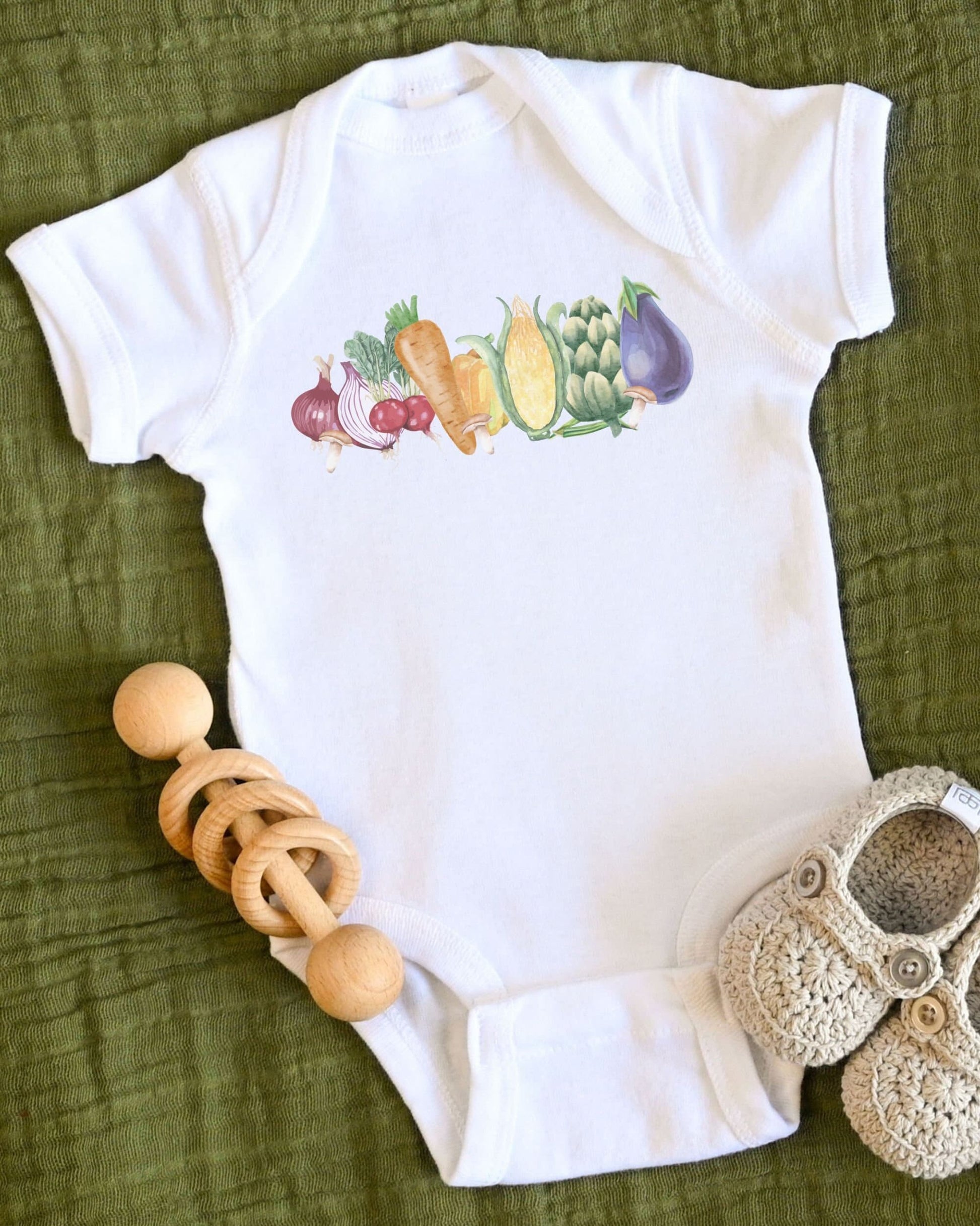 Rainbow Vegetable Baby Bodysuit Cottage Core Baby Clothes Corn Bodysuit Veggie Baby Bodysuit Vegetarian Baby Vegan Baby Farm Baby Tee