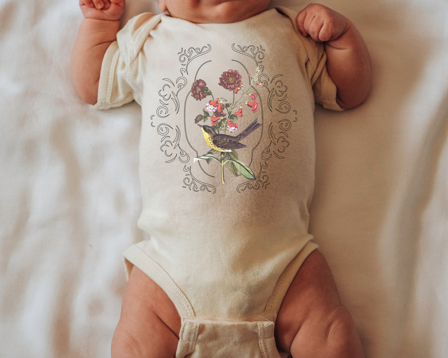 Cottagecore Clothes for Baby, Bird Baby Bodysuit, Baby Girl Clothes, Royalcore Baby, Forestcore Cottage Core Clothes Boho Baby Botanical