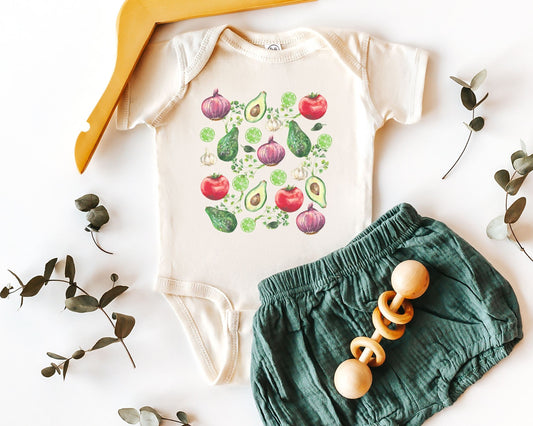 Guacamole Baby Bodysuit Tomato Bodysuit Cottagecore Veggie Bodysuit Foodie Baby Vegetable Bodysuit Taco Baby Cinco DeMayo Fiesta Birthday