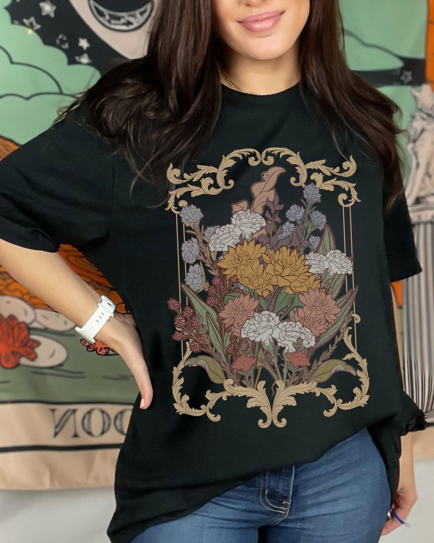 Comfort Colors® Wild Flowers Shirt Whimsigoth Art Nouveau Botanical Shirt Dark Goth Cottagecore Clothes Grunge Fairycore Dark Academia Shirt