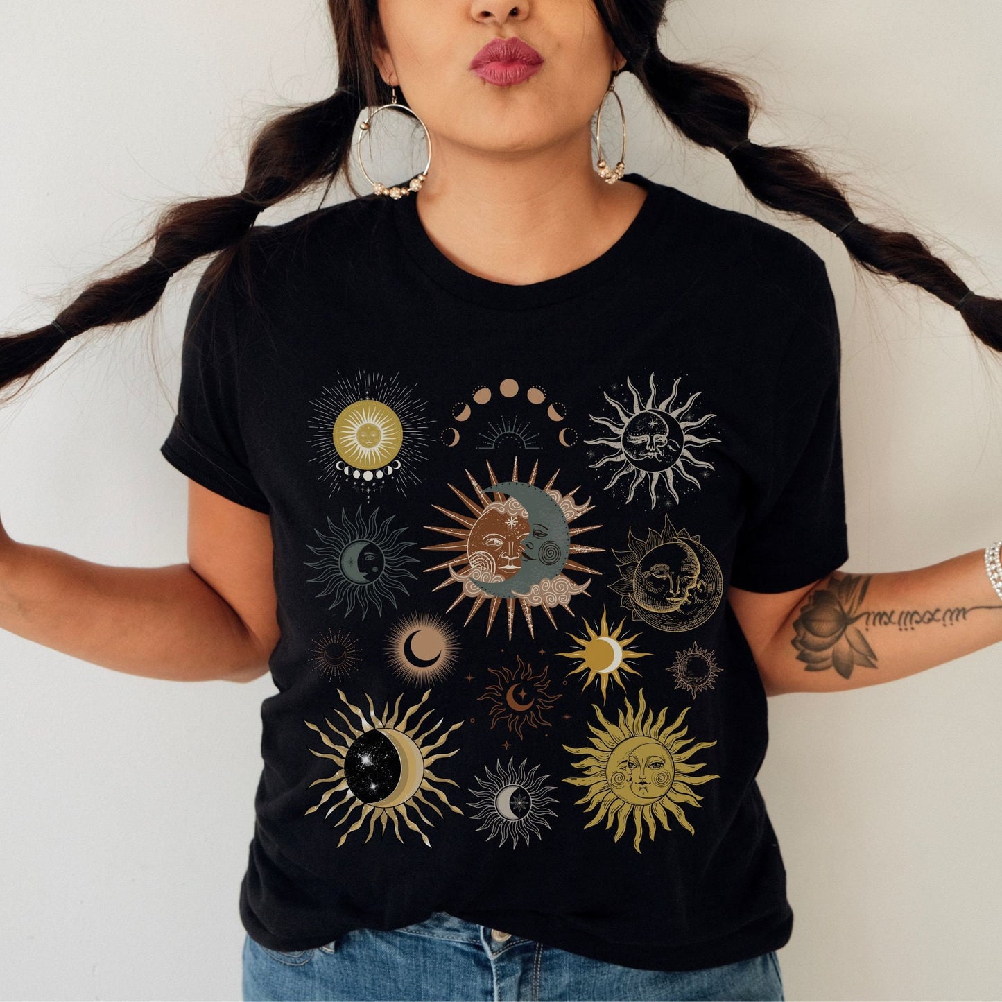 Boho Sun and Moon Shirt Mystical Shirt Whimsigoth Shirt Occult Shirt Witchy Clothes Dark Cottagecore Dark Hippie Bohemian Grunge Shirt