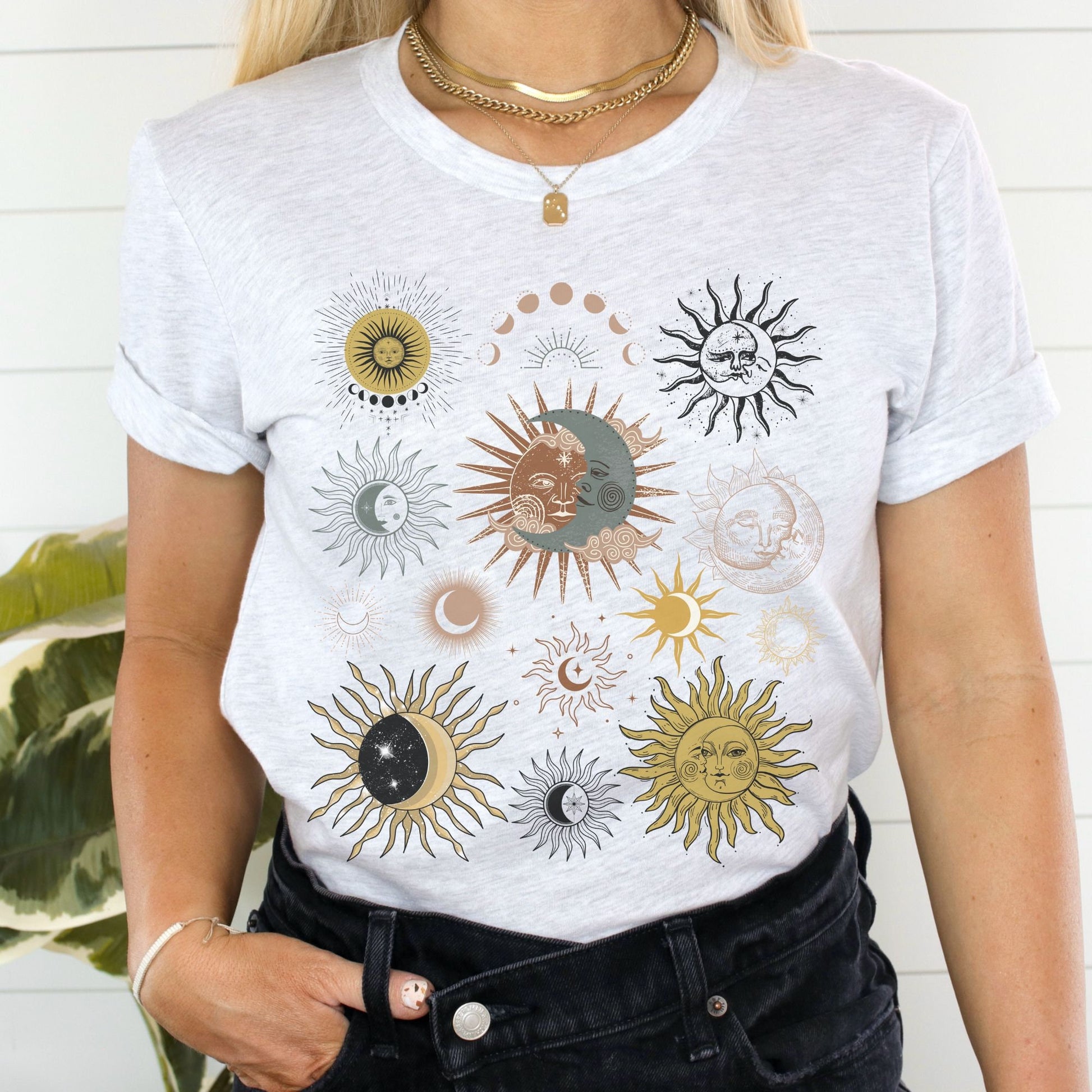 Boho Sun and Moon Shirt Mystical Shirt Whimsigoth Shirt Occult Shirt Witchy Clothes Dark Cottagecore Dark Hippie Bohemian Grunge Shirt